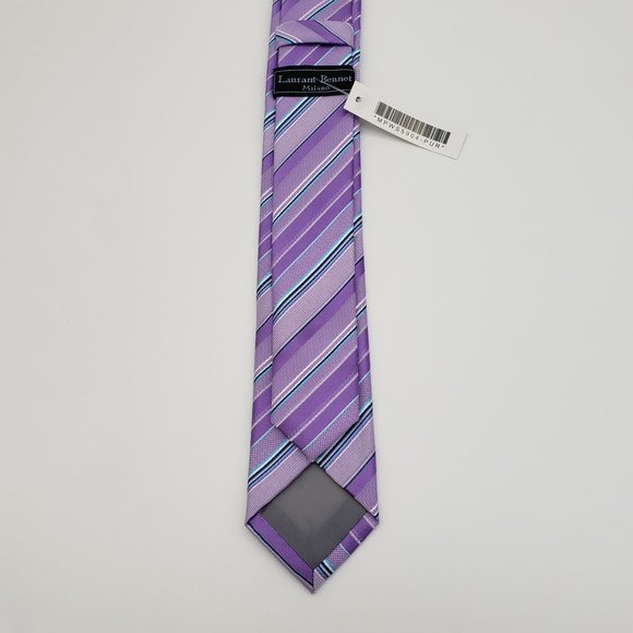 Laurant Bennet Milano Men Dress Suit Skinny Neck Tie Lavender Stripe 57" 2 1/8"W - Picture 4 of 8